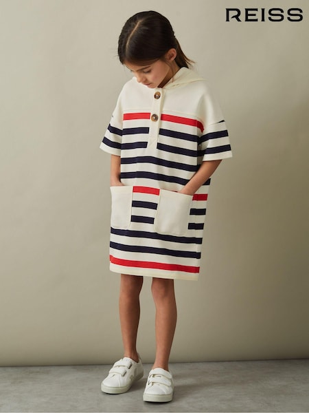 Reiss Ecru Martha 4-9 yrs Striped Jersey Hooded Dress (B53121) | 368 QAR