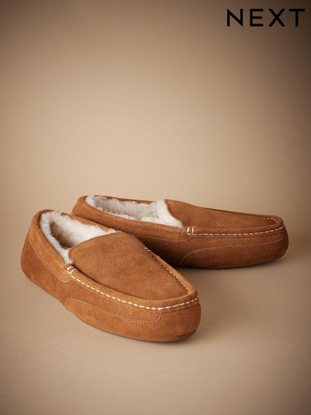 Tan Brown Signature Shearling Moccasin Slippers (B53136) | AED147