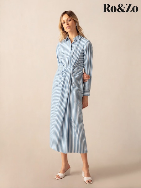 Ro&Zo Blue Strip Wrap Shirt Dress (B53190) | €59
