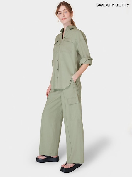 Sweaty Betty Green Summer Stretch Linen Utility Shirt (B53198) | €59
