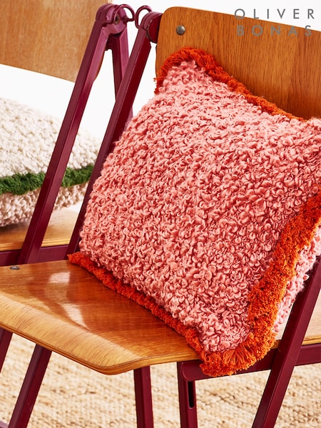 Oliver Bonas Pink Boucle Fringed Rectangular Cushion Cover (B53218) | €44