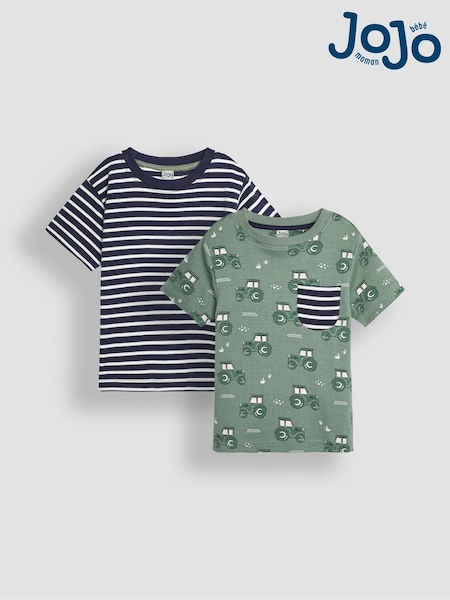 JoJo Maman Bébé 2-Pack Tractor Print & Stripe T-Shirts (B53345) | 34 €