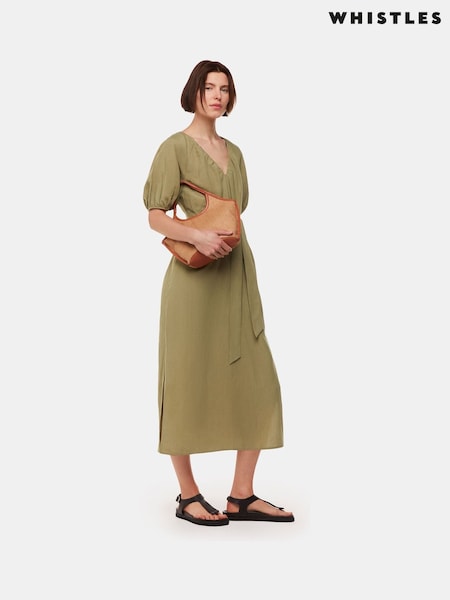 Whistles Green Ariella Linen Blend Midi Dress (B53346) | €203