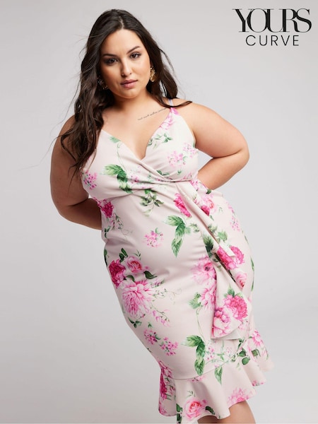Yours Curve Pink London Floral Print Ruffle Midi Dress (B53352) | €76