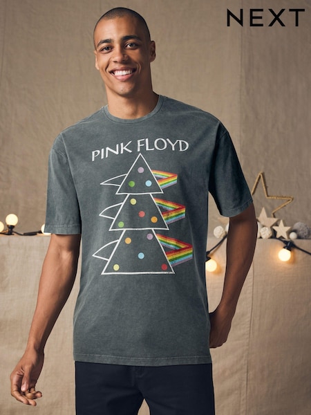 Charcoal Grey Wash Pink Floyd 100% Cotton Licence Christmas T-Shirt (B53373) | €11