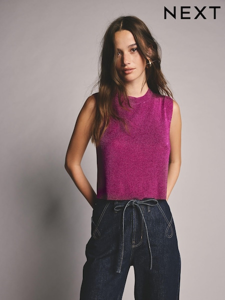 Pink Bright Sparkle Sleeveless Knitted Vest Tank Top (B53399) | €21