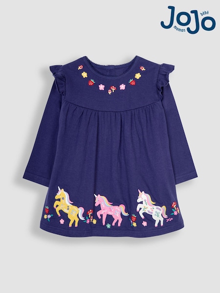 JoJo Maman Bébé Navy Blue Unicorn Appliqué Pretty Tunic (B53400) | €29