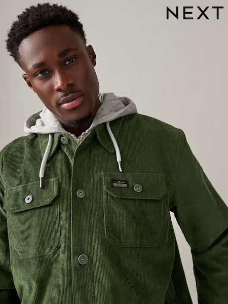 Green Hooded Corduroy Borg Lined Shacket (B53419) | €38