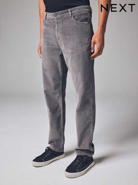 Grey Mid Regular Fit Corduroy 5 Pocket Trousers (B53490) | AED65