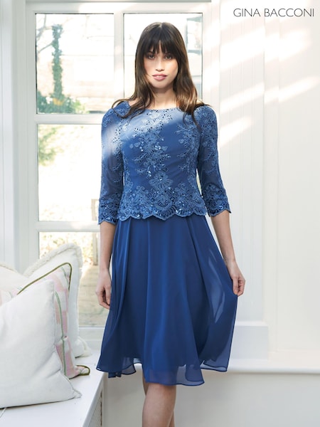 Gina Bacconi Blue Priscilla Embroidered Midi Dress (B53576) | € 249