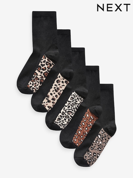 Leopard Footbed Ankle Socks 5 Pack (B53592) | €17.50