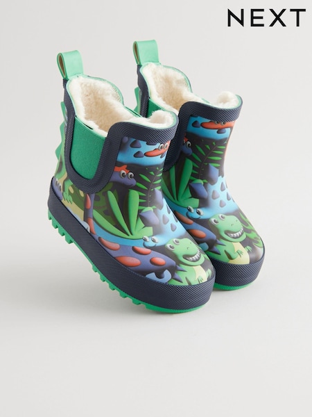 Green Dinosaur Print Warm Lined Ankle Wellies (B53651) | AED53 - AED63