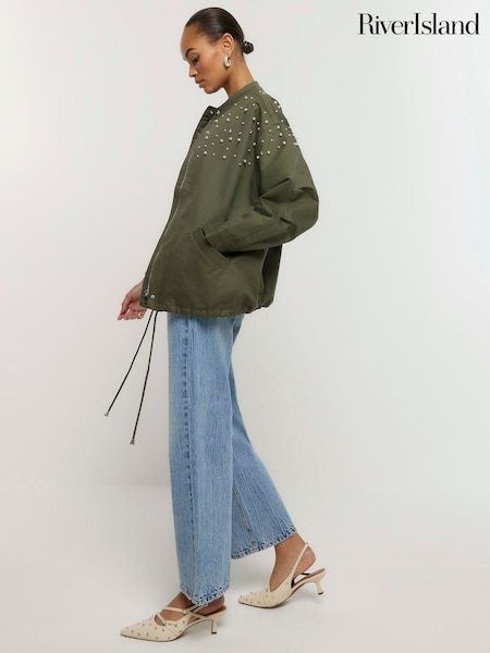 River Island Khaki Pearl Detail Bomber Jacket (B53655) | €41.50