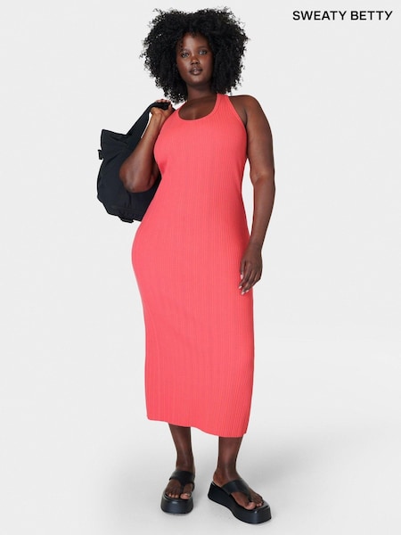Sweaty Betty Coral Pink Resort Rib Tank Dress (B53675) | €55