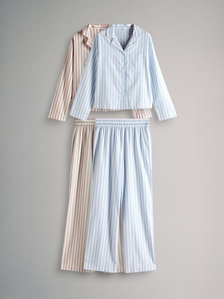 The Set Neutral Stripe/Blue Stripe 2 Pack Flannel Long Sleeve Button Through Pyjamas (B53700) | R$ 375
