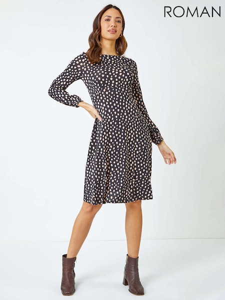 Roman Black Pebble Spot Stretch Tea Dress (B53872) | €59