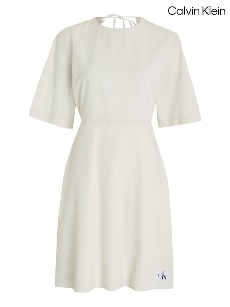 Calvin Klein Natural 100% Cotton Back Detail Seersucker Dress (B53935) | €66