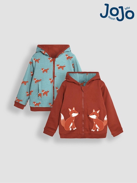 JoJo Maman Bébé Rust Orange Fox Appliqué Reversible Hoodie (B54003) | €47