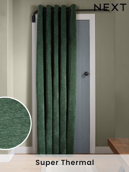 Green Soft Touch Chenille Super Thermal Eyelet Door Curtain (B54025) | €39 - €50