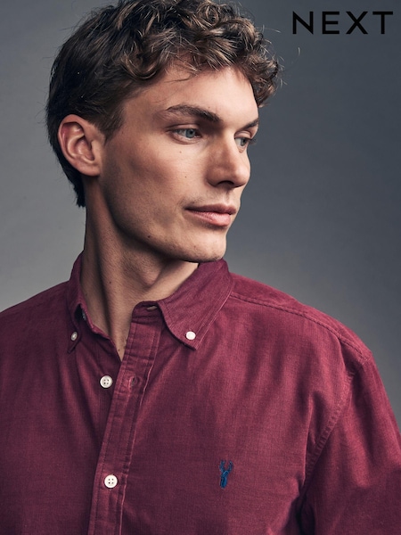 Burgundy Red Long Sleeve Cord 100% Cotton Oxford Shirt (B54056) | €6
