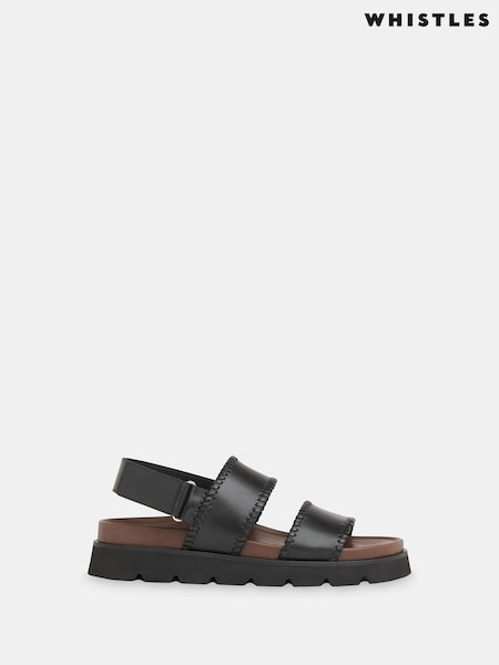 Whistles Black Whipstitch Ruben Touch Fasten Sandals (B54077) | $295