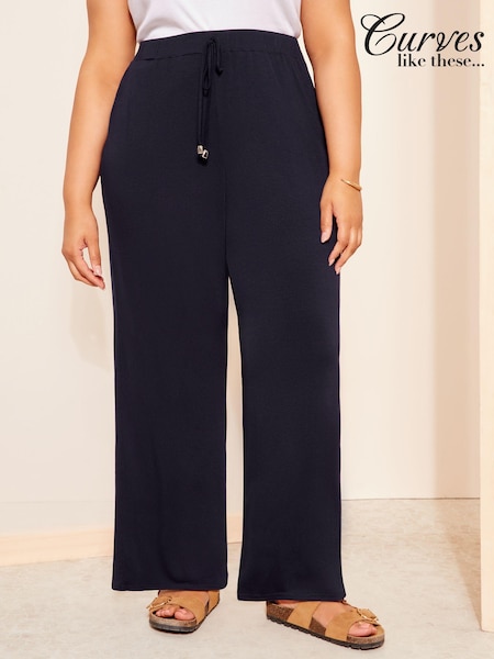 Curves Like These Navy Curve Jersey Wide Leg Trousers (B54138) | €18