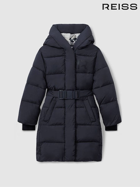 Reiss Navy Larissa 13-14 yrs Water Resistant Belted Puffer Coat (B54164) | €153