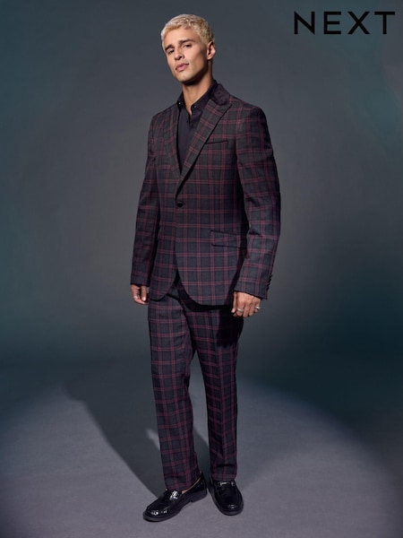 Black/Red EDIT Metallic Check Blazer (B54208) | AED173