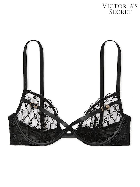Victoria's Secret Black Unlined Demi Faux Leather Monogram Bra (B54218) | €22