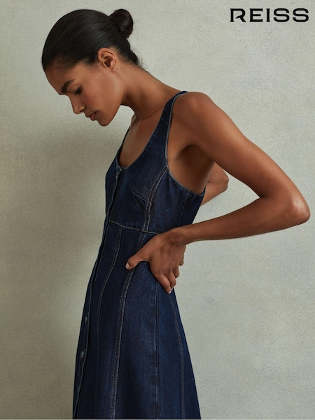 Reiss Lyle A-Line Viscose Blend Denim Midi Dress (B54230) | 195 €