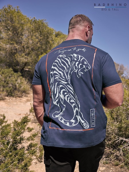 BadRhino Big & Tall Blue 100% Cotton Tiger Print T-Shirt (B54285) | € 33