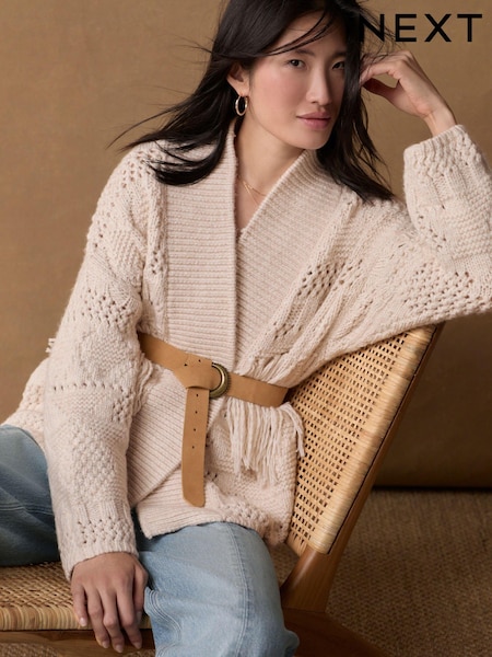 Bela Ecru - Soft Touch Fringe Knitted Cardigan (B54386) | € 31