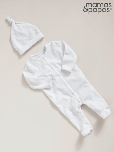 Mamas & Papas Cloud Velour Sleepsuit With Hat (B54390) | R$ 245