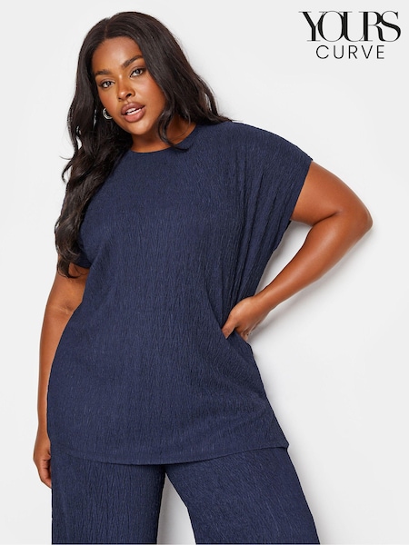 Yours Curve Blue Crinkle Plisse Grown On T-Shirt (B54408) | €37