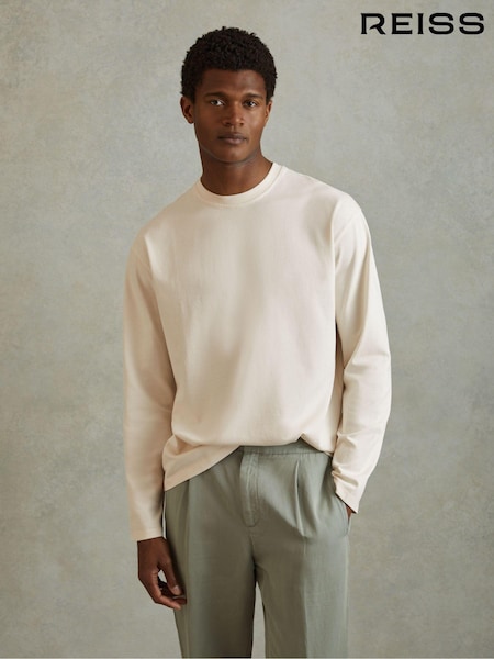 Reiss Off White Cube Cotton Crew Neck Long Sleeve T-Shirt (B54432) | €88