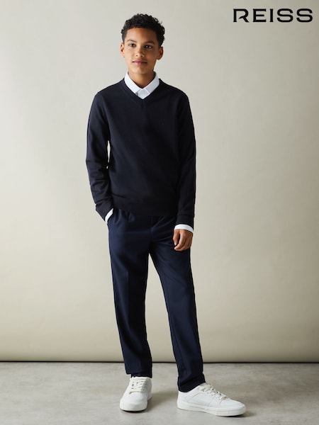 Reiss Navy Earl 3-9 yrs Merino Wool V-Neck Jumper (B54442) | €43