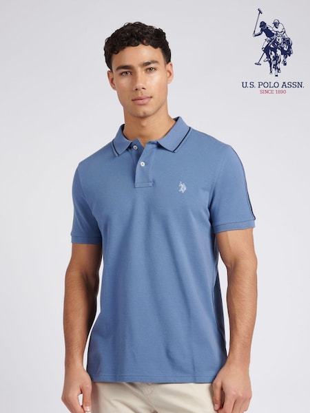 U.S. Polo Assn. Blue Regular Fit Mens Taped 100% Cotton Polo Shirt (B54454) | 272 QAR