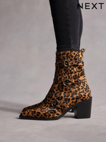 Leopard Tabitha Simmons Buckle Jenna Leather Ankle Boots (B54514) | €79