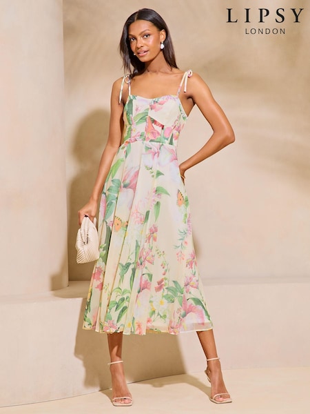 Lipsy Floral Printed Cami Godet Sweetheart Midaxi Dress (B54549) | €32