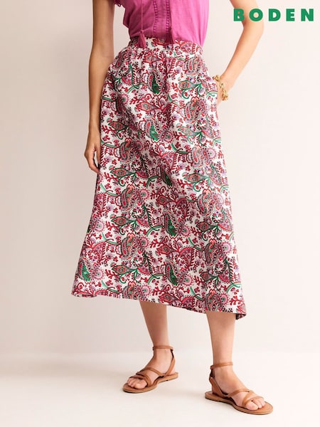 Boden Pink Florence Linen Midi Skirt (B54577) | €56