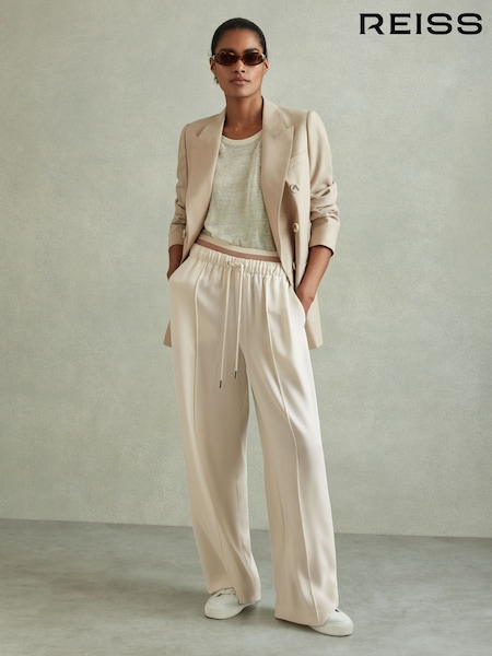 Reiss Cream Fleur Waistband Detail Wide Leg Trousers (B54580) | €89