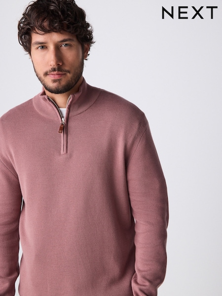 Dusky Pink Plain Regular Fit 100% Cotton Premium Quarter Zip Jumper (B54584) | €45