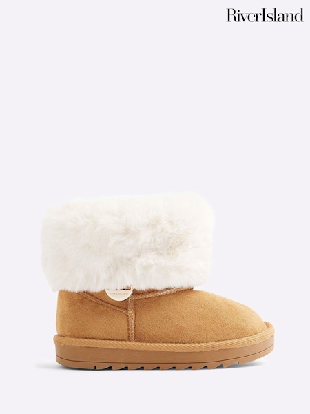 River Island Brown Girls Suedette Faux Fur Lined Boots (B54651) | €16