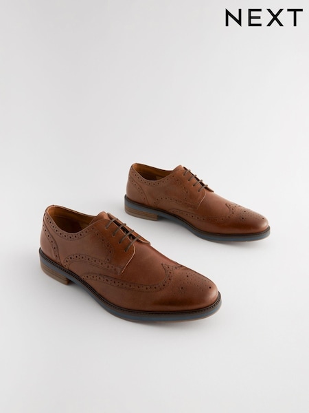 Tan Brown Leather Brogues with Contrast Sole (B54658) | 136 QAR