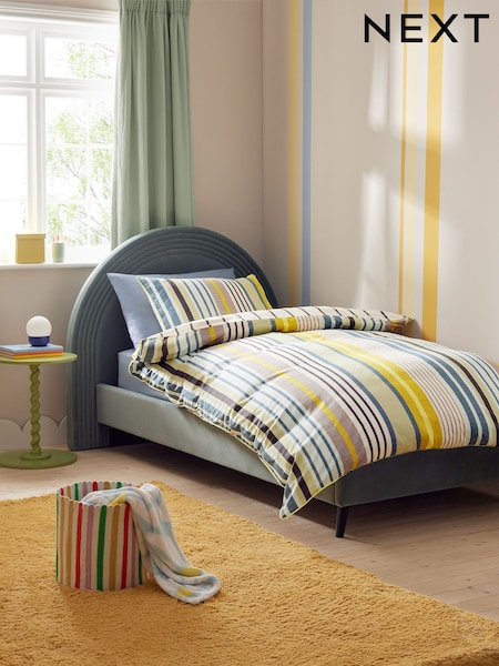 Green/Blue Multi Stripe Duvet Cover and Pillowcase Set (B54664) | $34 - $47