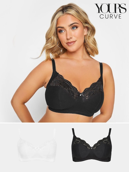 Yours Curve Soft Cotton Lace Trim Bra 2 Pack (B54721) | ‏196‏₪