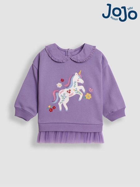 JoJo Maman Bébé Lilac Purple Unicorn Appliqué Tulle Frill Sweatshirt (B54738) | €35