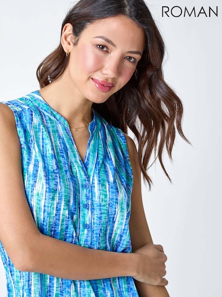 Roman Blue Abstract Stripe Burnout Pintuck Blouses (B54760) | €20
