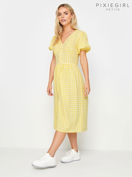 Pixiegirl Petite 100% Cotton Gingham Print Button Through Midi Dress (B54856) | €54