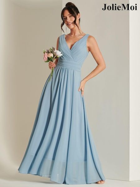Jolie Moi Blue Pleated Bodice Chiffon Maxi Dress (B54892) | €101